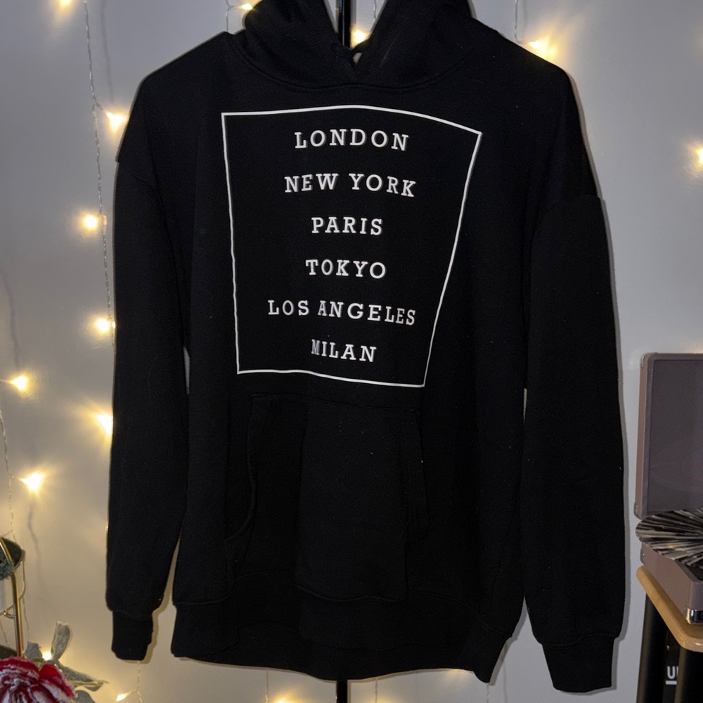 Zoe + Liv Black Hoodie with City Print